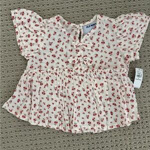 NWT Old Navy Kids Floral Blouse - Cream and Red
